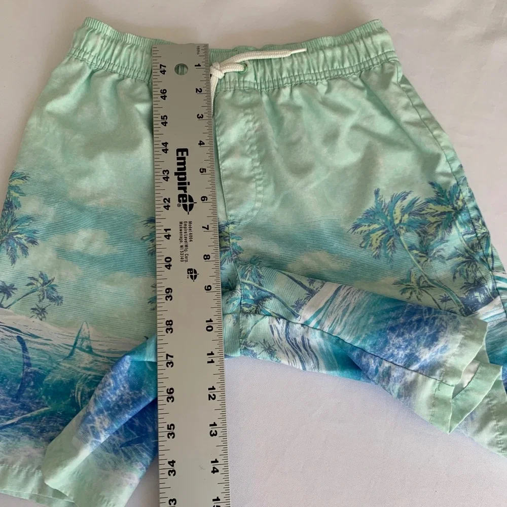 OshKosh Bgosh Shark‎ Tropical Swim Trunks Mint Green Blue Boys 10 Beach Vacation